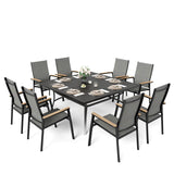 Lightweight Aluminum Outdoor Dining Chairs and Large Square Metal Table