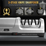 KITCHEN BLISE Electric Knife Sharpener for Kitchen—Fast Sharpening to Restore and Polish Chef Straight and Serrated Knives with 3 Stages & 20° Angle System with Metal Dust Box