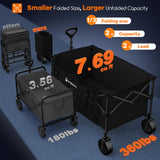 Originsure 220L Collapsible Wagon Cart Foldable, 38" L Extra Large Heavy Duty Folding Beach Wagons with All-Terrain Wheels, Utility Carts  - Black