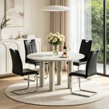 SSLine Faux Mars Stone Round Dining Table Set for 4 w/Black Leather Chair