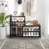 Katrawu Shoe Rack Bench Shoe Storage Organizer with Seat, 5-Tier Industrial Free Standing Shoe Rack for Entryway, Narrow Shoe Rack Organizer Shelves for High Heels, Entryways, Hallways, Closets,Brown