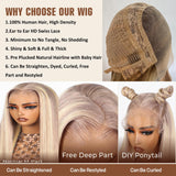 OiMiGO 26 Inch 13 * 4 Highlight Lace Front Human Hair Wigs, Strawberry Blonde Mixed Platinum Blonde Ombre Straight Lace Closure Wig 100% Remy Virgin Hair for Women, Pre Plucked with Baby Hair