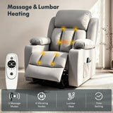 FLEXISPOT XL31 Power Lift Recliner Chair for Elderly, Electric Lift Chair with Massage & Heat, PU Leather Reclining Sofa w/Cup Holders, Side Pockets for Living Room Bedroom(Medium Size,Gray)