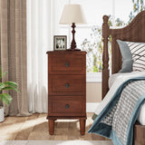 Tribesigns Solid Wood End Table Set of 2, Fully Assembled Narrow Side Table with Drawers, Pre-Assembled Nightstand Slim Bedside Table for Small Spaces, Living Room, Bedroom, Brown