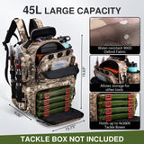 Goture Fishing Backpack, 900D Water-Resistant Tackle Backpack with Rod Holders, Hard Sunglasses Case, 45L Large Storage Gear Tackle Bag with Rain Cover, Bottle Holder for Travel Camping Hiking