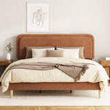 RENDGO King Size Bed Frame with 3- Level Height Adjustable Headboard - Plush Upholstered Platform Bed, No Box Spring Needed, Noise Free, Brown Finish for Master Bedroom and Guest Room