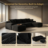 115" Boneless Couch for Living Room, U-Shaped Sectional Cloud Sofa-Black