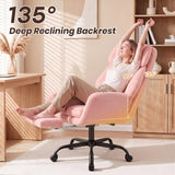 Furmax Big and Tall Office Chair, Criss Cross Legged Chair Wide Seat, Ergonomic Executive Desk Chair with Footrest, Teddy Fleece High Back Vanity Chair for Home Office, Pink