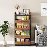 Tribesigns Wood Fruit and Vegetable Storage Rack Set of 2, 5-Tier Pull-Out Snack Stand Fruit Basket Stand, Utility Shelf Organizer for Kitchen, Living Room, Bedroom, Rustic Brown