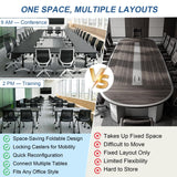 QXYXSM Folding Conference Table, Conference Room Table with Wheels, Flip Top Mobile Training Table, Modular Rolling Meeting Tables for Training Room, Seminar(6, Dark Black, 47.2in
