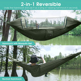 Large Camping Hammock with Mosquito Net 2 Person Pop-up Parachute Lightweight Hanging Hammocks (New Army Green) G4Free