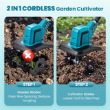 NEWTRY Cordless Electric Tiller Cultivator w/Cultivating Blades & Weed Removal Blades, 550W Brushless Motor for Lawn, Vegetable Garden