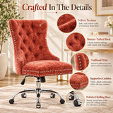 Orange Velvet Vanity Chair with Wheels, Armless Home Office Desk Chairs