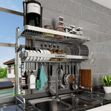 Loyalfire Over Sink Dish Drying Rack, 3 Tier Adjustable Length (20.87'' to 37.6'') Full Stainless Steel Large Storage Kitchen Dish Rack, Expandable Drainer Shelf Rack with Multifunctional Organizers
