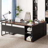 L Shaped Desk with Cabinet Storage, Executive Office Desk with Shelves