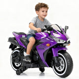 12V Electric Ride On Motorcycle for Kids, Training Wheels, Full Hand Drive Motorbike Toy, Perfect for Boys and Girls (3-8 Yrs) (Purple)