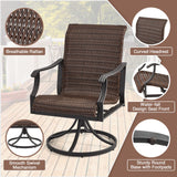 MELLCOM Patio Wicker Swivel Chair Set of 4, Heavy Duty Outdoor Dining Chair with 23.5'' High Back, Extra-Large Water-Fall Seat, Rattan Porch Seating Gentle Rocker for Outside, Backyard, Garden