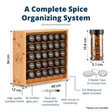 AllSpice Spice Rack Organizer, Wood, 525 Unique Labels, Countertop or Wall Mount, Includes 30 4oz Jars- Bamboo