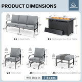 MFSTUDIO 8 Piece Metal Patio Furniture Set with Fire Pit Table, Gray