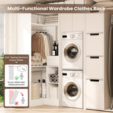 HOMPUS Corner Closet System, 80” L-Shaped Corner Wardrobe with Shelves & Hanging Rods, Walk-in Closet Organizer, Wood Wardrobe Organizer for Small Space, Entryway, Living Room, Freestanding, White