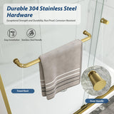Double Sliding Shower Door 61-66" W x 72" H with Nano Anti-Explosion Safety Film, 1/4" (6mm) Tempered Glass Semi-Frameless Bypass Bathroom Shower Glass Doors,Brushed Gold