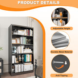 Tall Metal Bookcase, 5 Shelf Black Bookcase with Adjustable Shelves, Large Bookshelves and Bookcases