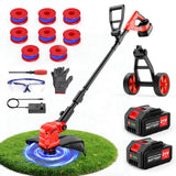 21V Electric Weed Wacker, Cordless String Trimmer with Battery and Charger, Weed Eaterr with 14" Cutting Width, Lawn Edger for Lawn, Garden, Yard(8Pcs Spool Line) (Red)