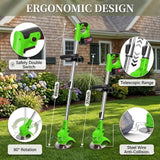 21V Cordless Weed Wacker with Wheels, 3-in-1 Electric String Trimmer, Lawn Edger & Brush Cutter, Includes 2x2.0Ah Batteries & 3 Blades, Lightweight Adjustable Trimmer for Thick Weeds & Small Yards