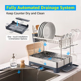 SUNLY Large Dish Drying Rack, Multipurpose 2 Tier Dish Racks for Kitchen Counter, 304 Stainless, Extra Large Drain Board, Gray