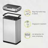 EKO Mirage-T 50 Liter / 13.2 Gallon Touchless Rectangular Motion Sensor Trash Can