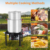 Garvee Crawfish Boiler with Steam/Boil Basket & Strainer, 110000BTU Propane Jet Burner with Support Rack & Lifting Hook, 0-10 PSI Regulator, Outdoor 80 Qt Seafood Boil Pot for Cooking Shrimp and Crab