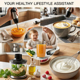 Megawise HB-2035 5-in-1 Immersion Hand Blender, 800W Ultra-Powerful Stick Blender with Variable Speed & Turbo, Stainless Steel Shaft, Includes Whisk, Frother, Chopper Bowl & 600ml Beaker