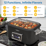 SUNVIVIPRO 12-in-1 Programmable Slow Cooker Roaster Oven, 8 Quart Digital Multi-Cooker Food Warmer with Timer, Temp Control & Auto Shut Off, Removable Non-Stick Pot, Dishwasher-Safe Glass Lid, Black