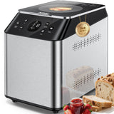 KBS 3LB Programmable Bread Maker,20-in-1 Automatic Bread Machine with Ceramic Pan & Fruit Dispenser, 750W Dual Heaters Bread Maker Machine with Quiet Brushless Motor,Stainless Steel,15H Timer,3 Colors