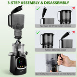 Pukomc Cold Press Juicer with Smart Display and Brushless Motor, 5.3'' Wide Mouth Feed Chute, 300W High Power Slow Masticating Juicer, Whole Vegetables & Fruits Juicing, Easy to Use and Clean