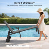 PURPLE LEAF Outdoor Chaise Lounge with Wheels Armrests, 2-Piece Set, Grey
