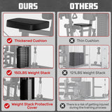 JELENS HM01 Home Gym System, 150LB Weight Stack Smith Machine with LAT Pull-Down & Leg Press, All-in-One Strength Training Equipment, Workout Station for Workout (Black, 230LBS Black Weights Package)