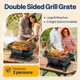 VIVOHOME Rectangle Cast Iron Charcoal Grill with Double-Sided Grate, Portable Outdoor BBQ Grill, Compact Tabletop Grill Stove (Note: The charcoal grid is made of stainless steel, not cast iron)