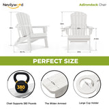nevilywood Folding Adirondack Chairs Set of 4, HDPE Cup Holders, White