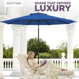 Midtown Umbrellas - The Lean 9 Ft Patio Umbrella with Fade-Resistant Sunbrella Fabric, Auto-Tilt Aluminum Frame and 8 Reinforced Ribs for Deck, Pool & Garden - Dark Blue Canopy, Black Pole
