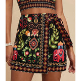 Talakeno Womens Summer Floral Wrap Short Skirt Tie Side High Waist A Line Beach Vacation Boho Mini Skirt(Black,M)