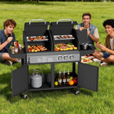 Garvee 3 Burner Propane Gas and Charcoal Grill Combo with Side Burner, Outdoor Dual Fuel Grill with Storage Cabinet for Patio & Party & Kitchen & Backyard Barbecue