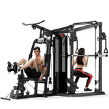 JELENS HM01 Home Gym System, 150LB Weight Stack Smith Machine with LAT Pull-Down & Leg Press, All-in-One Strength Training Equipment, Workout Station for Workout (Black, Classical Package)