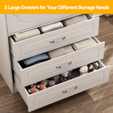 FJTJBSI Wooden Armoire Wardrobe Closet with 3 Drawers and LED Light 72" Modern Bedroom Armoire with Retro Ceramic Door Handles Wardrobe Cabinet with Removable Hanging Rod White