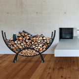 BIRDROCK HOME 50in Firewood Rack for Outdoor or Indoor Use | Fire Wood Log Storage Holder | Black Elevated Curved Design | Kindling Under Rack