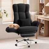 Daluvenix Cross Legged Office Chair with Flip Armrests，Big and Tall Executive Office Chair, 135° Reclining Criss Cross Chair with Footrest, Sink-in Cloud Cushion, Black Velvet