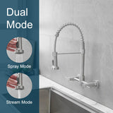 AIMADI Wall Mount Kitchen Faucets, 8-Inch Center Wall Mount Kitchen Sink Faucet with Pull-Down Sprayer,Modern Stainless Steel Design Double Lever Control