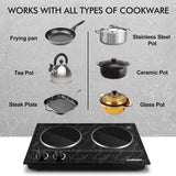 Hot Plate Double Burner Electric Hot Plate for Cooking, 1800W Dual Control Portable Stove CUSIMAX