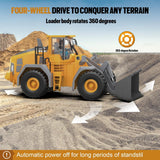 ADTHLIER Remote Control Excavator (11-Channel), Dump Truck, Bulldozer, Loader (9-Channel), 2.4GHz Remote Control Construction Vehicles, Metal Construction, with Cool Lights and Sound Effects, 4-Pcs