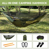 Travel Bird Camping Hammock with Mosquito Net and Ridge Rope, Extra Large for 2 Person, Lightweight Hanging Hammocks Tree Straps, All-in-one Fast Open Hammock for Outside, Hiking, and Travel